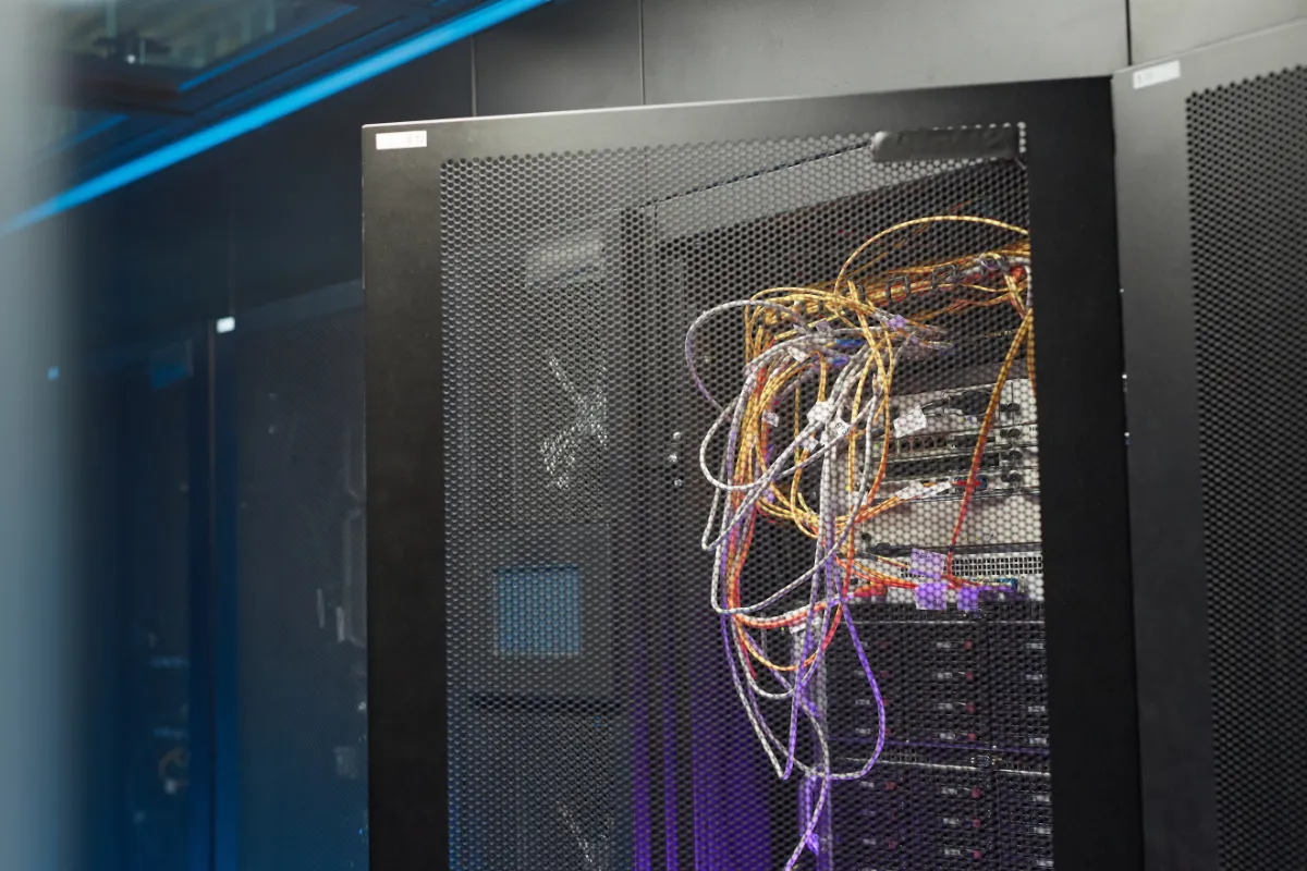 Server rack in a server room